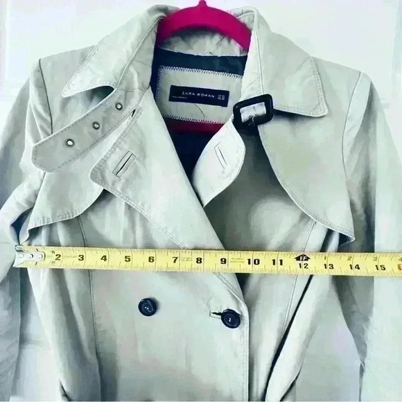 ZARA BEIGE DOUBLE BREAST TRENCH NYLON WATERPROOF  COAT SIZE XS - Picture 9 of 15
